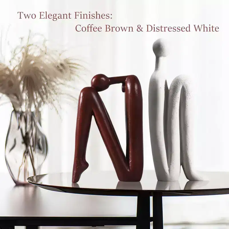 NotArt Thinker Statue Bookends - Heavy-Duty Resin Book Holders, 2-Tone Abstract Decor for Shelves,