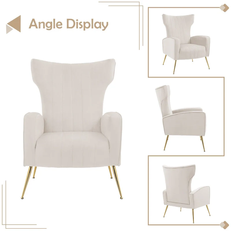 2 Set Velvet Accent Chair Upholstered Living Room Arm Chair