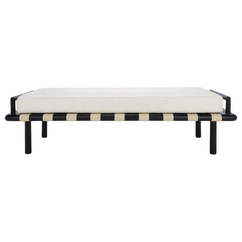SAFAVIEH Couture Grizelda Teak Cushion Bench - 70 In W x 26 In D x 19 In H - 70Wx26Dx19H