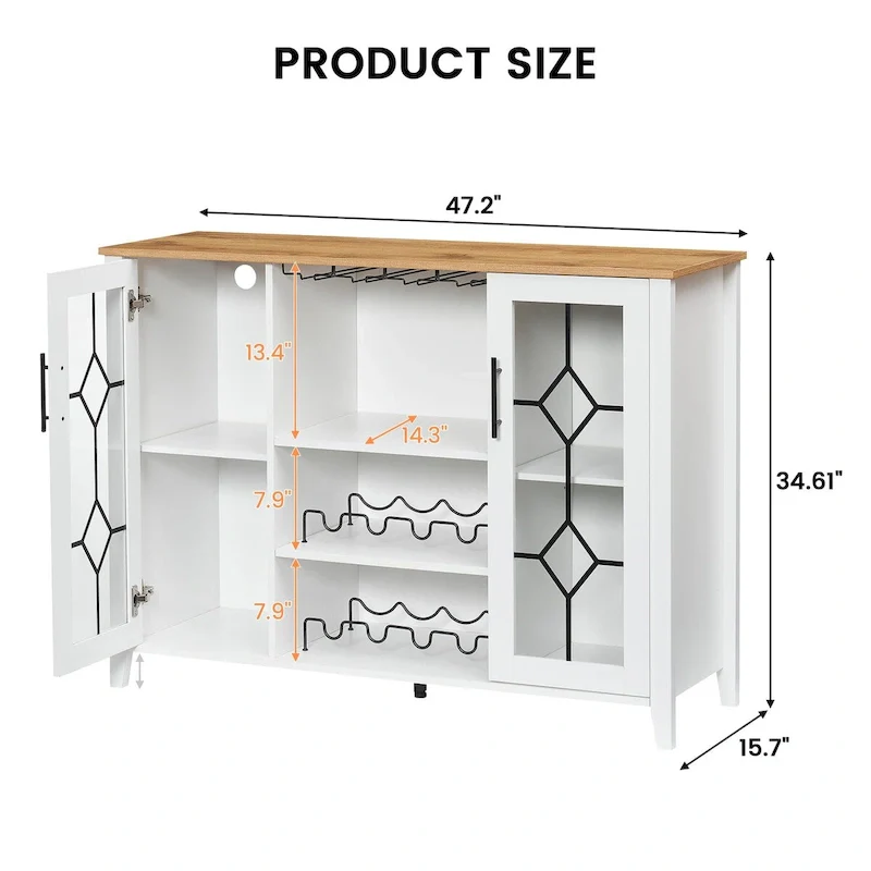 Wine Bar Cabinet with LED Light - 15.7D x 47.2W x 34.61H