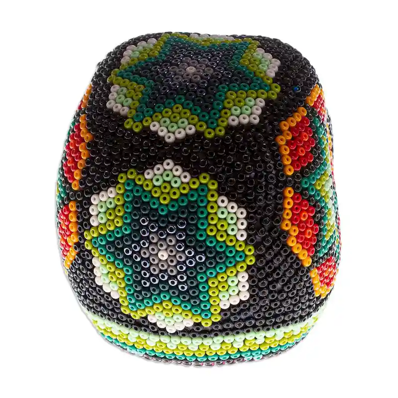 Novica Handmade Sierra Stars Huichol Beaded Papier Mache Skull