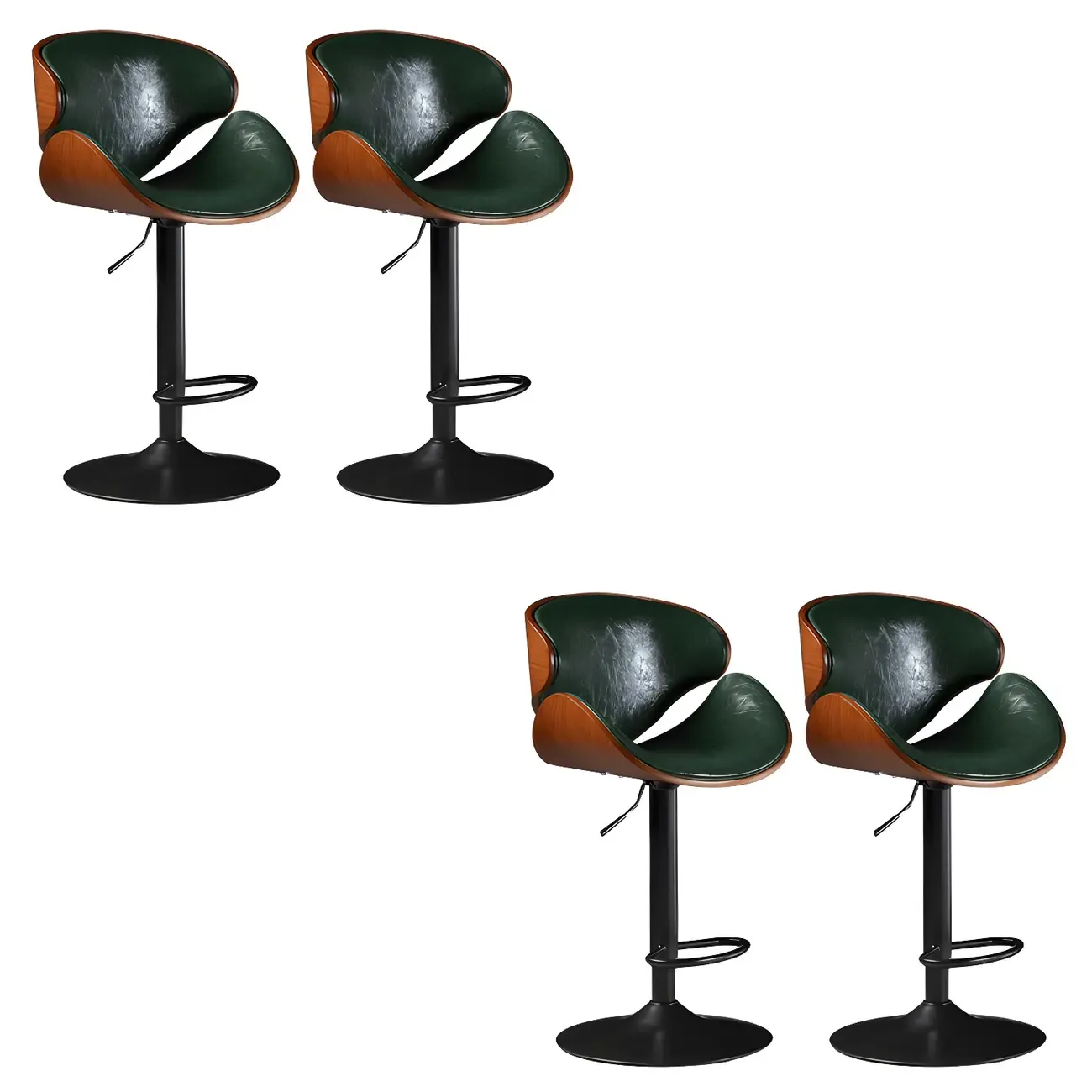 Modern Adjustable Leather Swivel Bar Stools with Backs