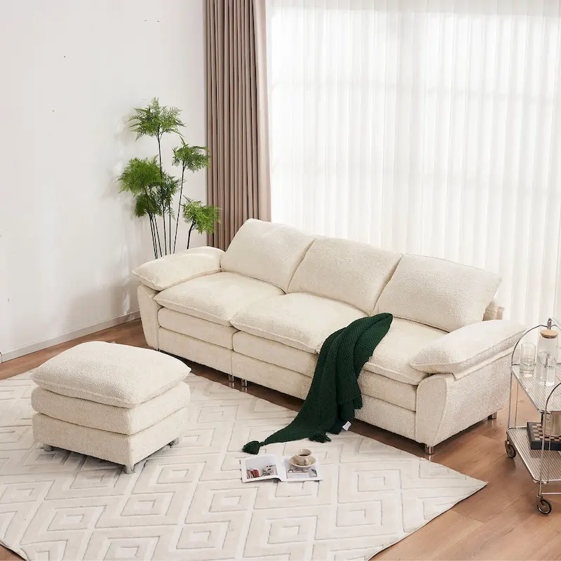 Modern Deep 3-Seat Sofa Couch with Ottoman