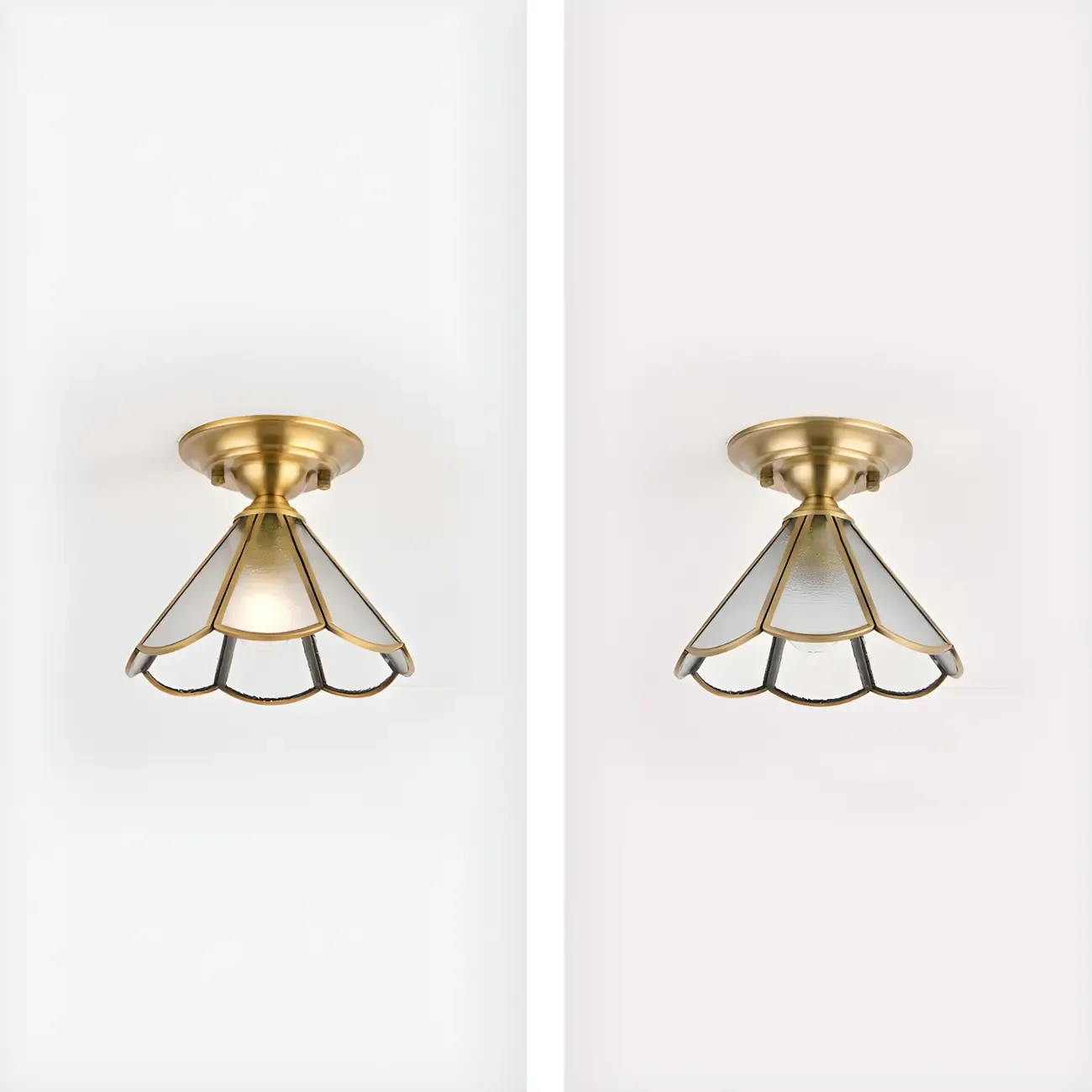 Colonial Dome Gold Glass Semi-Flush Mount Light