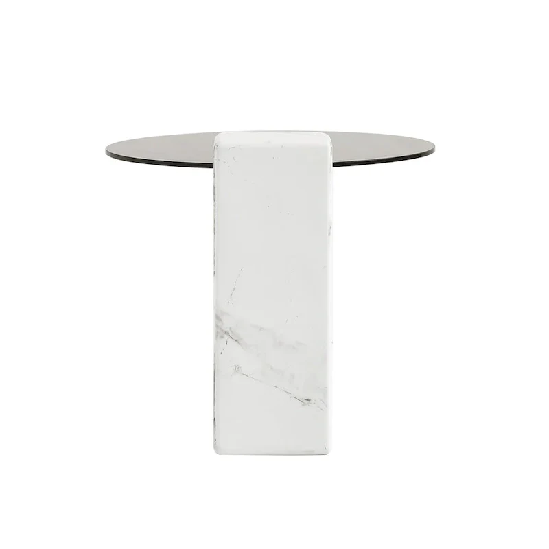 White & Black Round Nesting Coffee Table with Glass Top, Set of 2