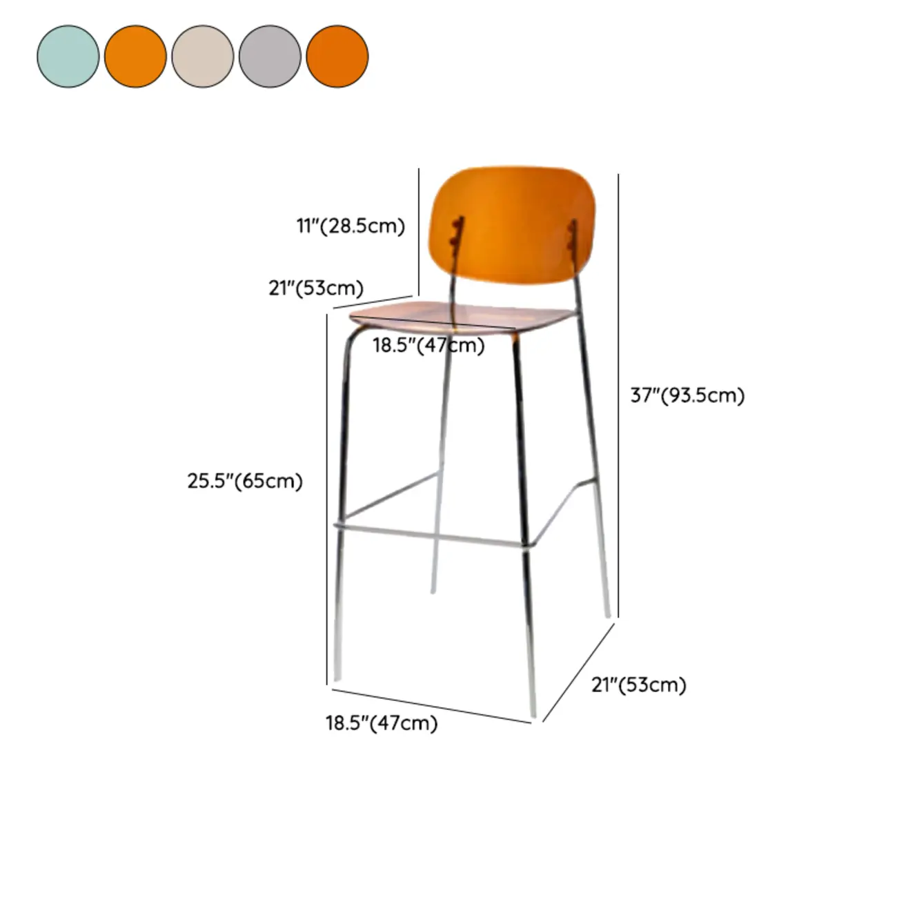 Scandinavian Square Seat Counter Height Acrylic Bar Stools