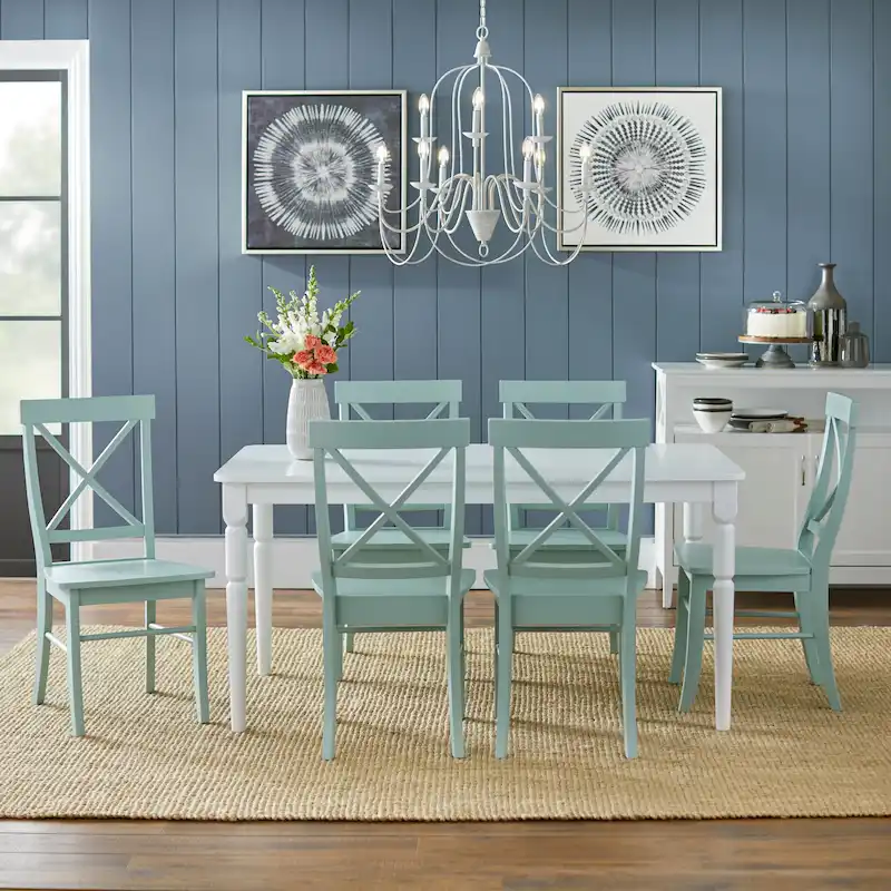 Mid-Century Rubberwood Dining Chair with Faux Leather Seat – Chestnut Wire-Brush