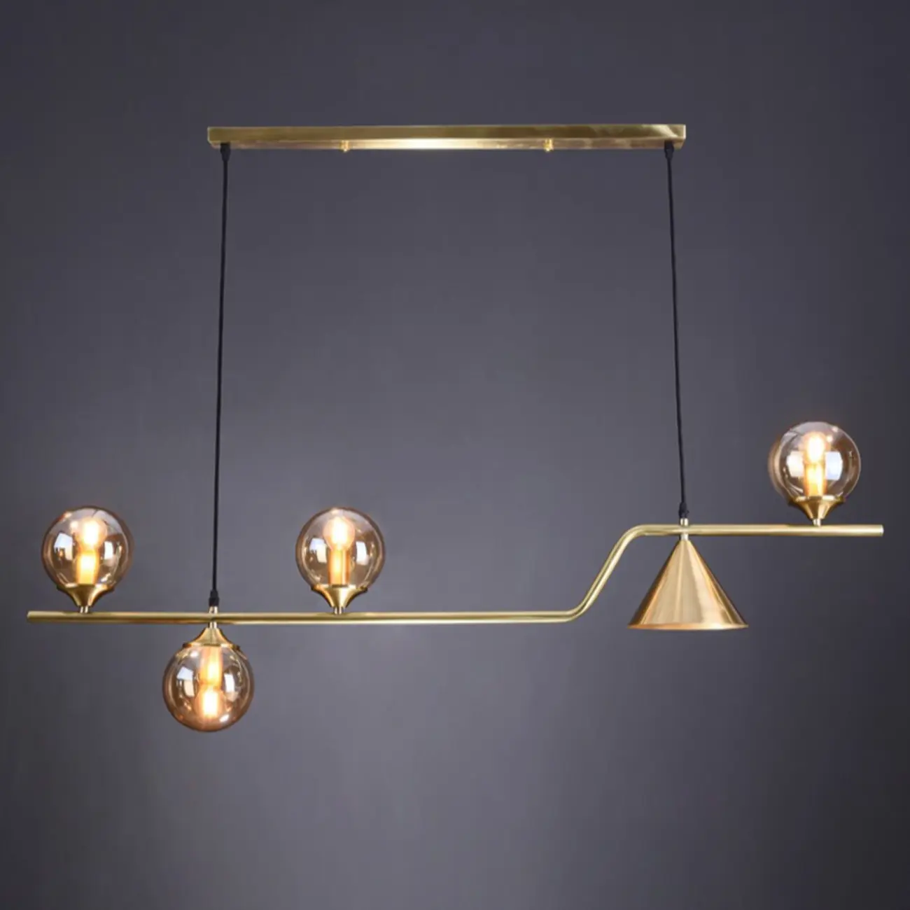 Dining Area Modern Brass Glass LED Island Pendant Light