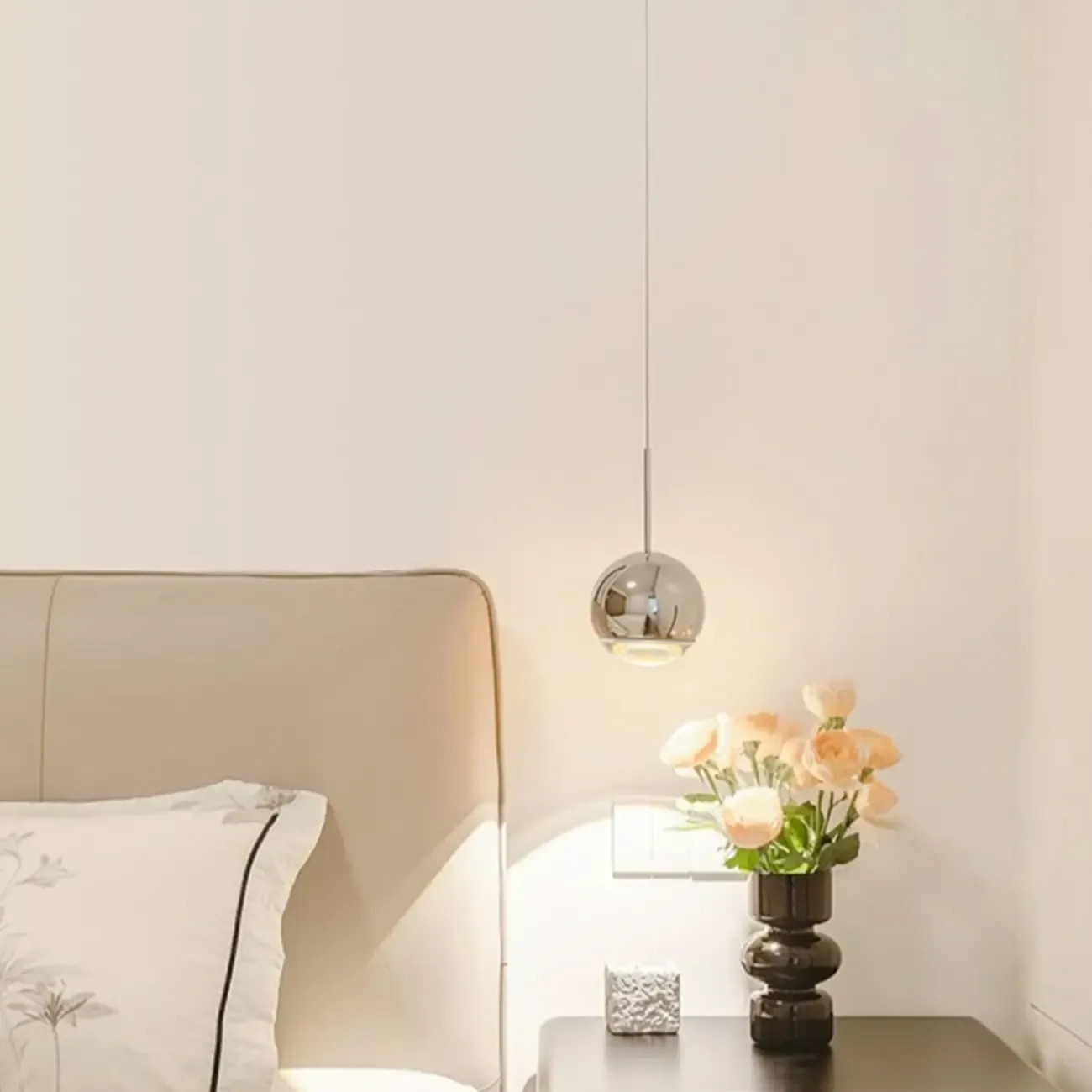 Modern Chrome Metal Globe Pendant Light Warm LED