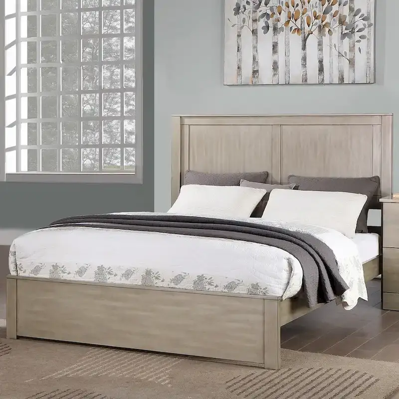 Wooden Queen Bed with 2 Panels Headboard Design