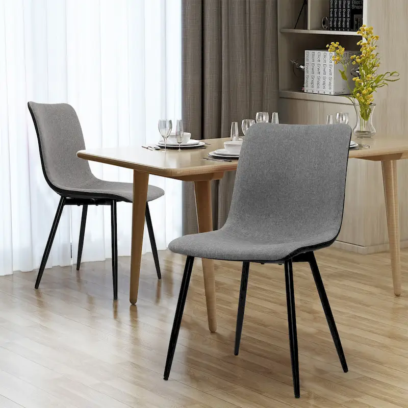 Mid-century Modern Industrial Fabric Dining Chair, Grey