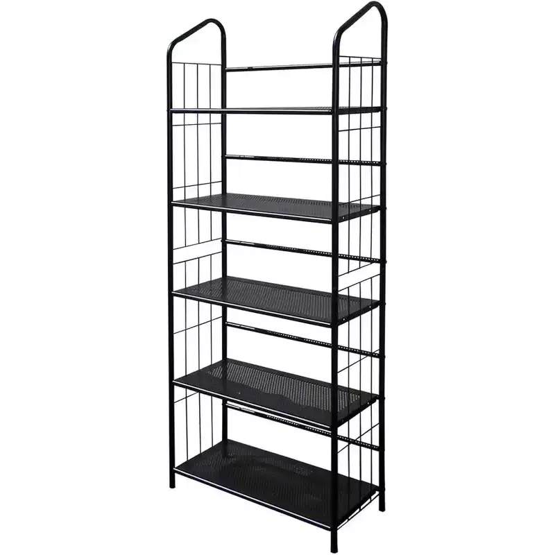 Metal Utility Bookcase Bookshelf Rack Black Finish