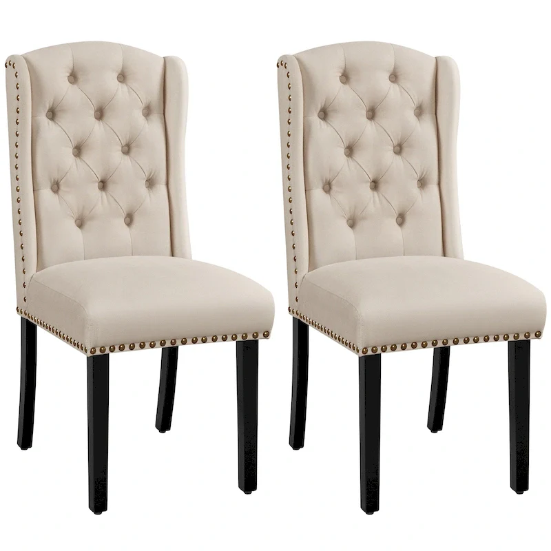 Upholstered Dining Chair Button Tufted with Nailhead Trims