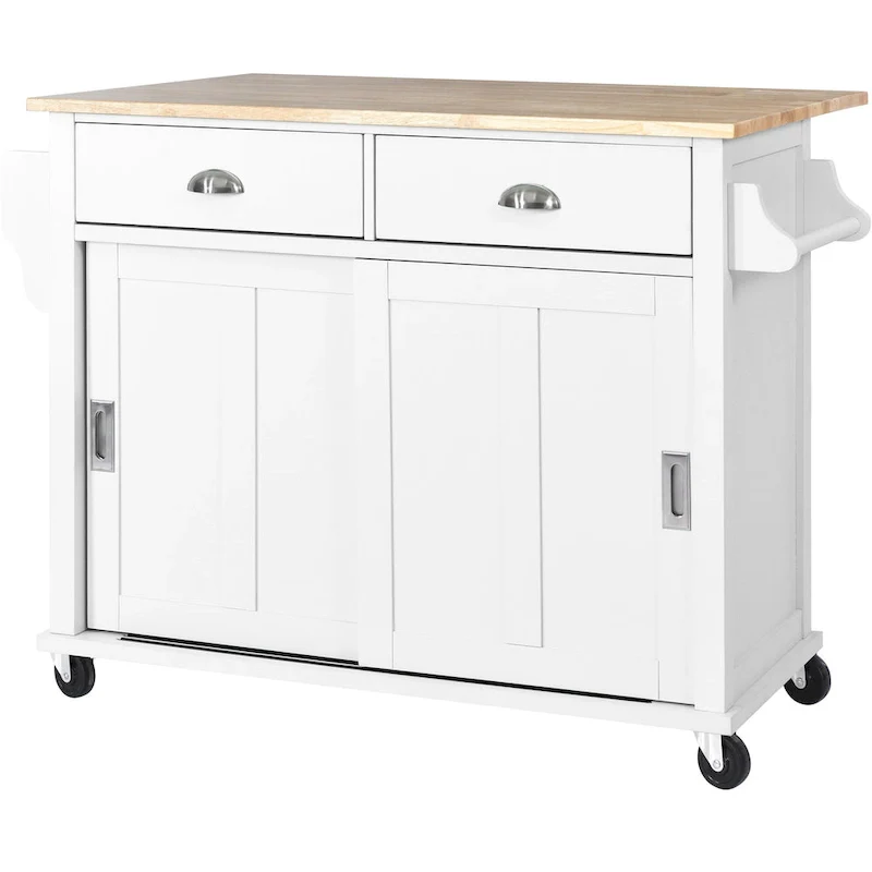 Kitchen Cart With Rubber Wood Drop-Leaf Countertop(no include stool)