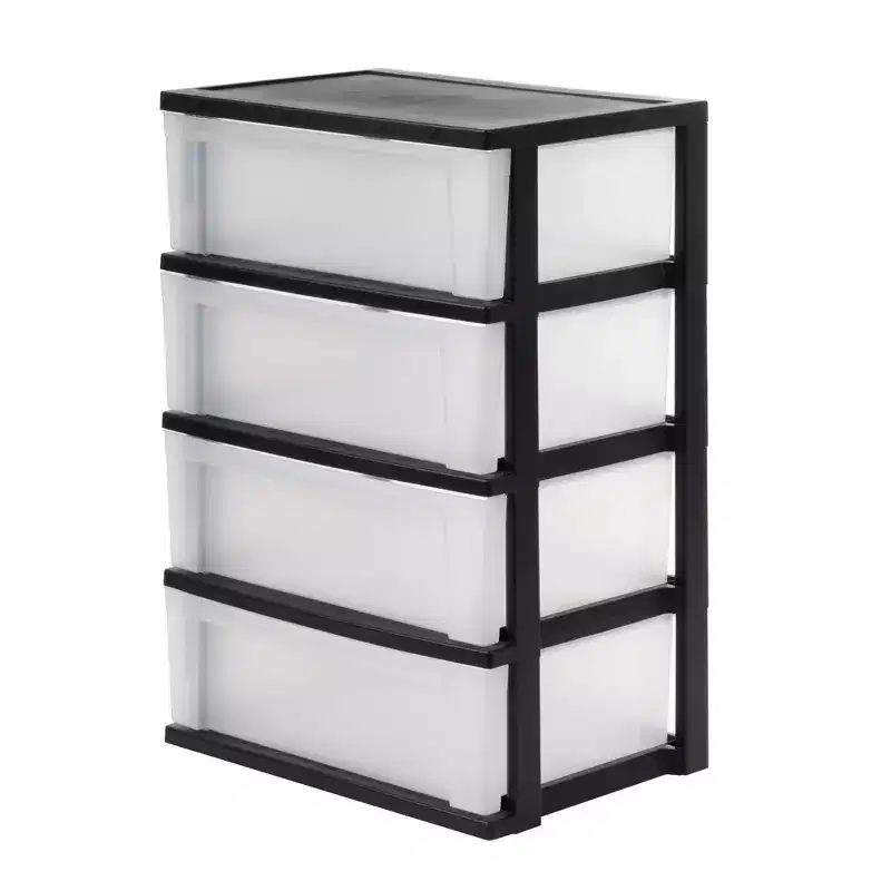 IRIS 4 Drawer Wide Plastic Storage Drawer Chest Black
