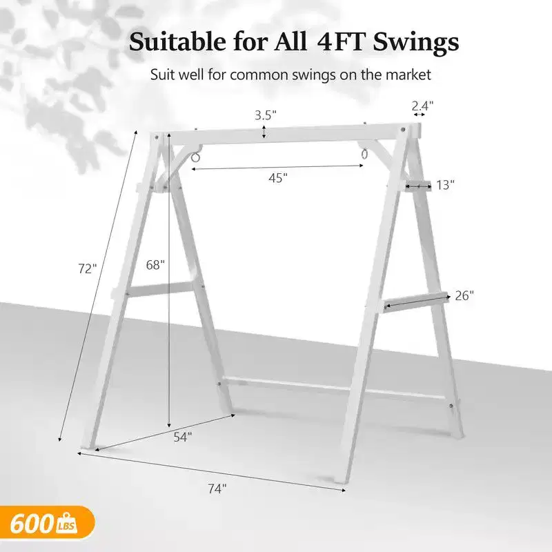 Karl Home 74 in. White 2-Person Wood Porch Patio Swing Stand Suitable for 4 ft. Swing