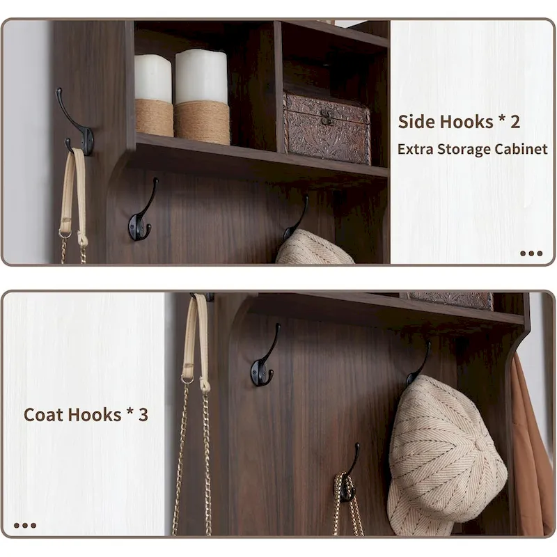 23 Wide Farmhouse Entryway Bench with Coat Rack, Hall Tree Cabinet