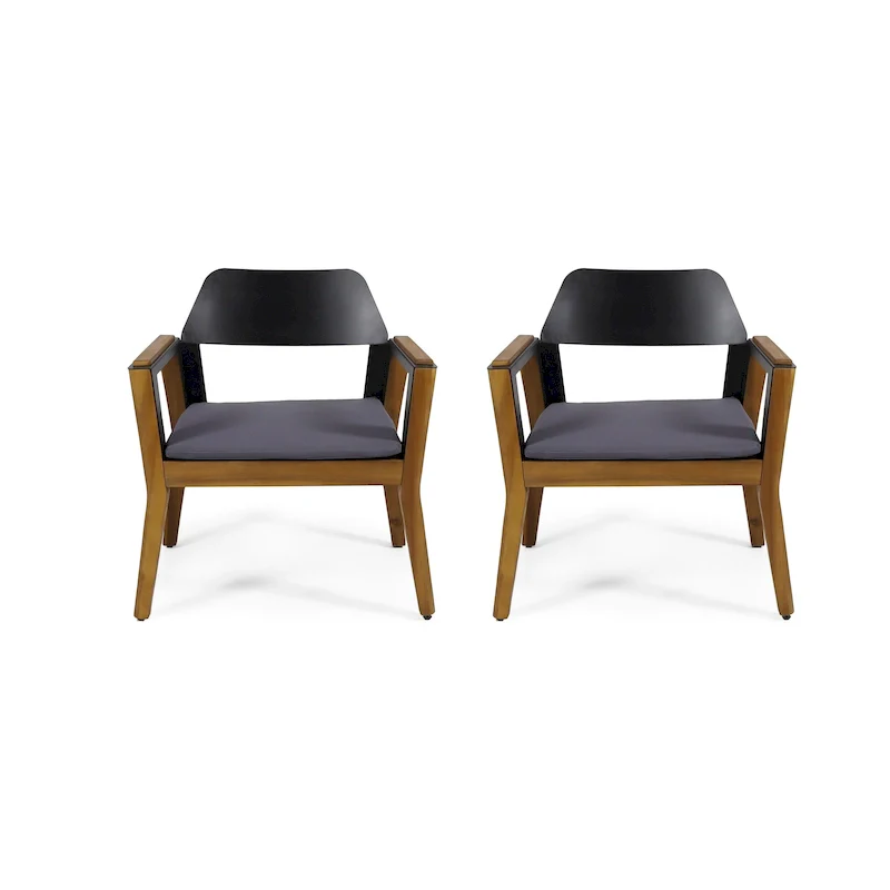 Soho Outdoor Cushioned Acacia Wood Club Chair (Set of 2) by Christopher Knight Home