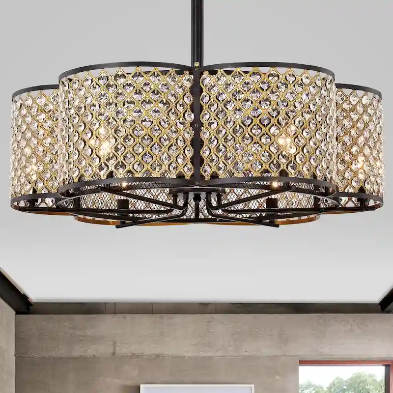 Gracewood Hollow Kakutani 30-inch 6-light Matte Black/Goldtone Crystal Lighted Ceiling Fan