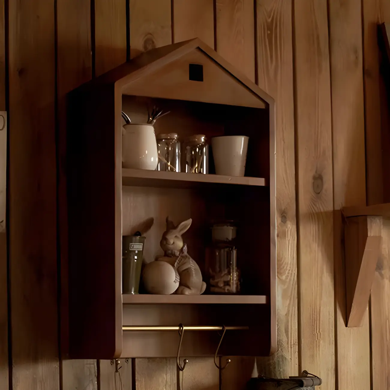 Classicial House-shaped 2 Shelves Floating Wood Display Cabinet