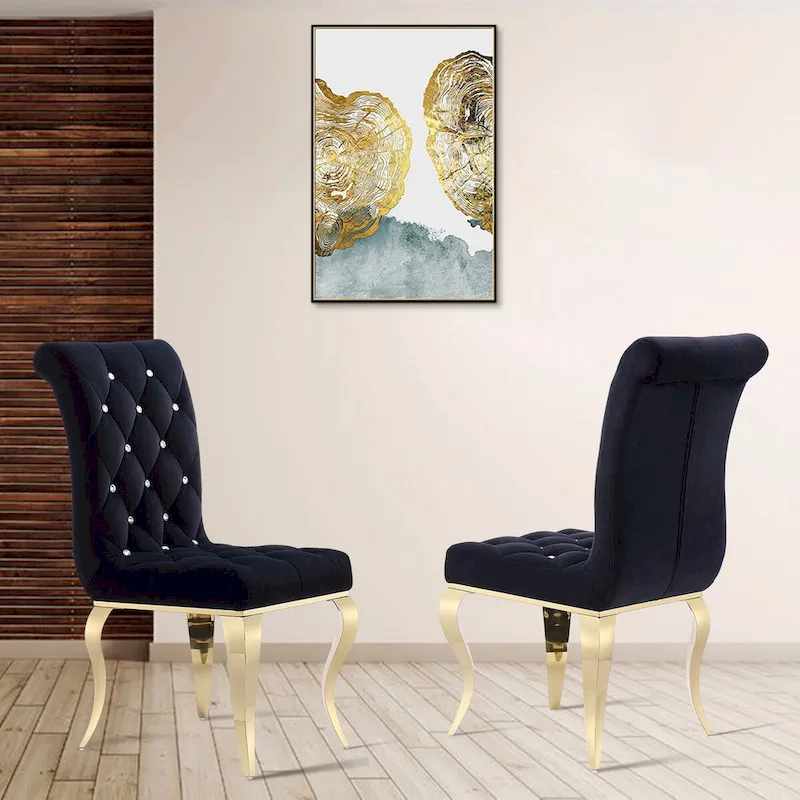 Black Buttons Tufted Dining Chairs with Gold Legs