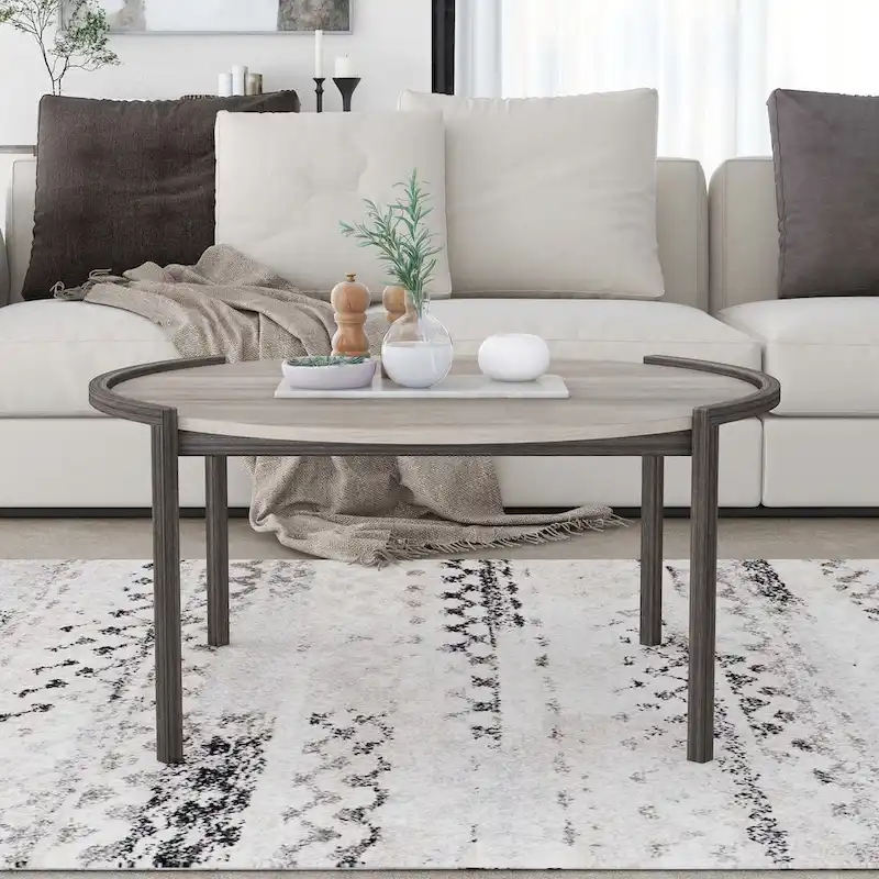 Round Coffee Table - Light Grey - 37 - Steel Frame