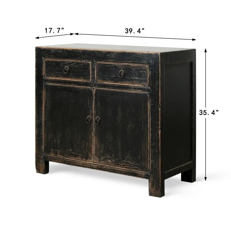 Two Drawers Cabient Distressed Black 39x18x35H