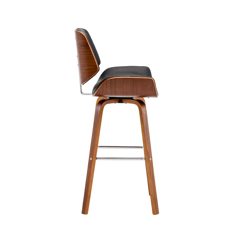 Swivel Counter Stool with PU Leather Seat and Wooden Legs