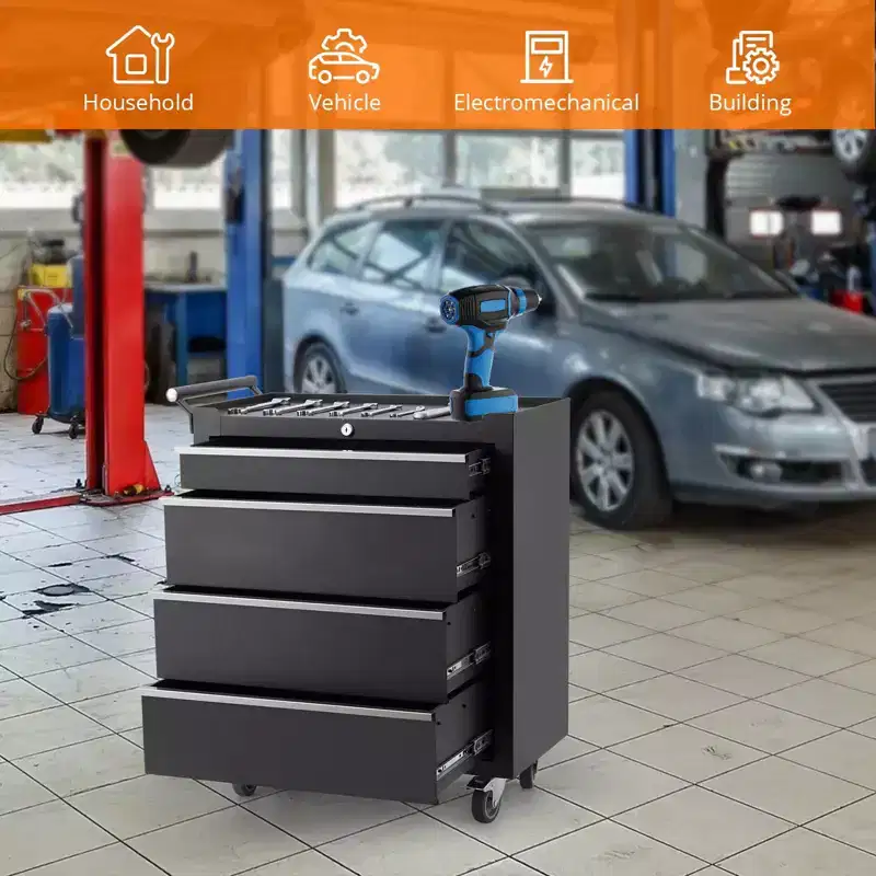 COZONY 4-Drawer Mobile Tool Cart with Key Lock & Liners, Heavy-Duty Rolling Tool Cabinet for Garage & Workshop