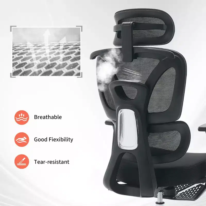 Ergonomic Mesh Office Chair, Computer Desk Chair, High Back, Adjustable Lumbar Support, Padded Headrest & Footrest, for Bedroom, Study, Student