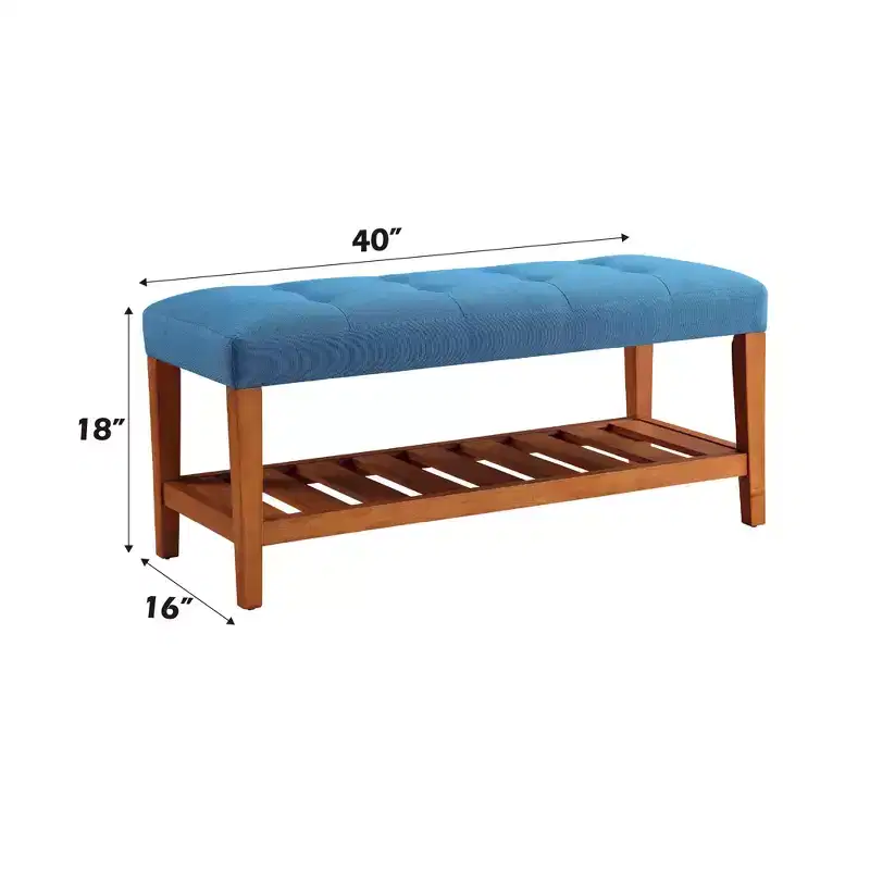 EHMKNP Light Blue Fabric & Oak Finish storage Benches