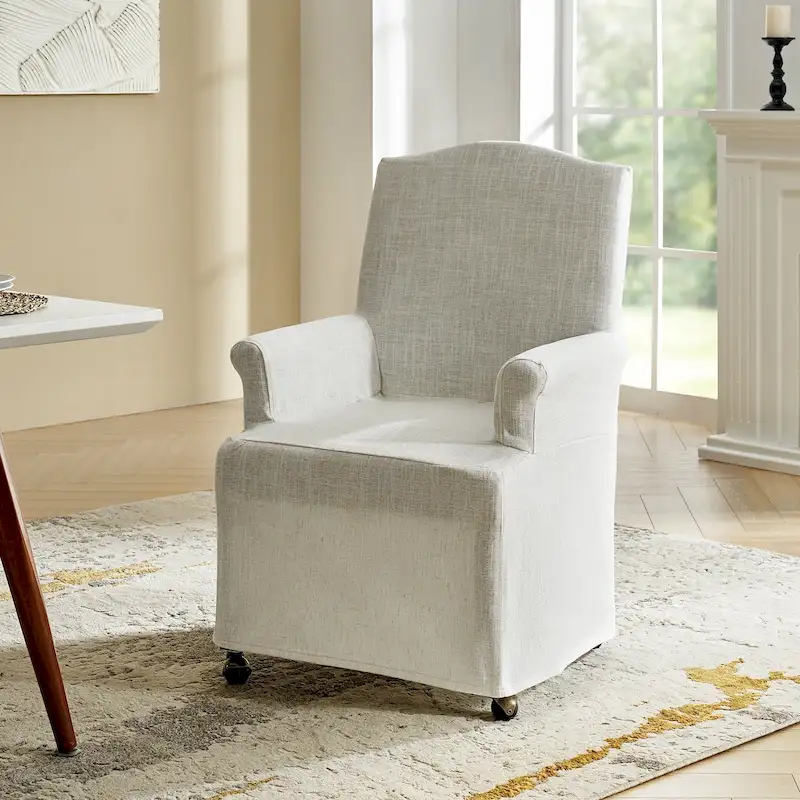 Alethea Upholstered Slipcover Arm Dining Chair with Soild Wood Legs by HULALA HOME