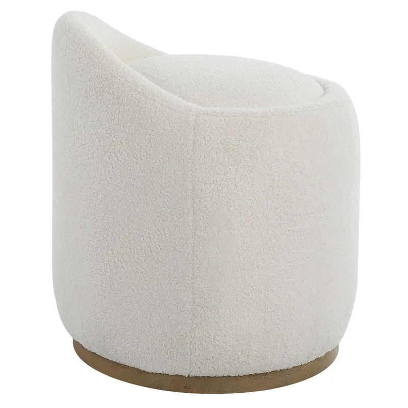 Upholstered Fluffy Swivel Pouf Ottoman - 24 - White and Brown