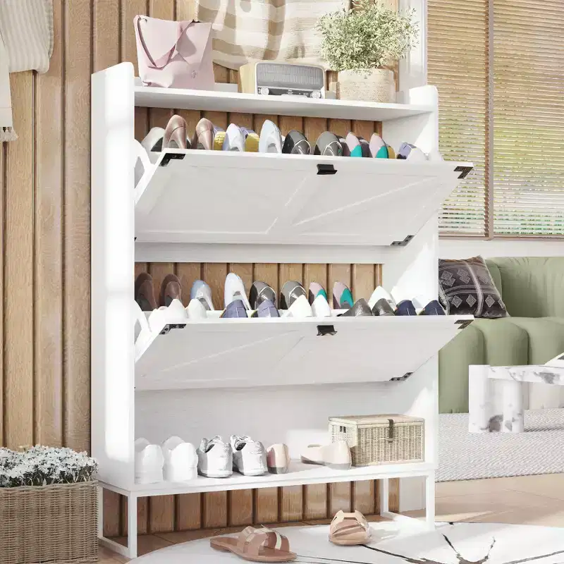 Farmhouse Shoe Cabinet with Doors, Shoe Storage Cabinet with Adjustable Shelves, Wooden Shoes Rack for Entryway, Hallway, Closet, Living Room