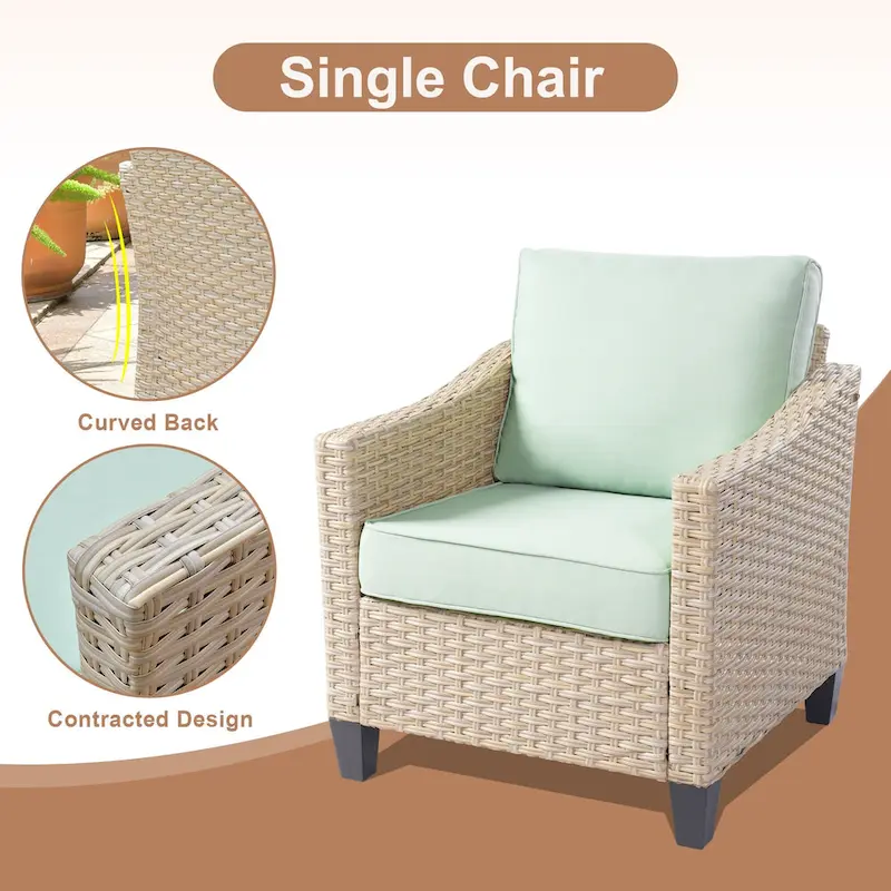 HOOOWOOO 8-piece Patio Wicker Rattan Conversation Set with Multifunctional Fire Pit Table