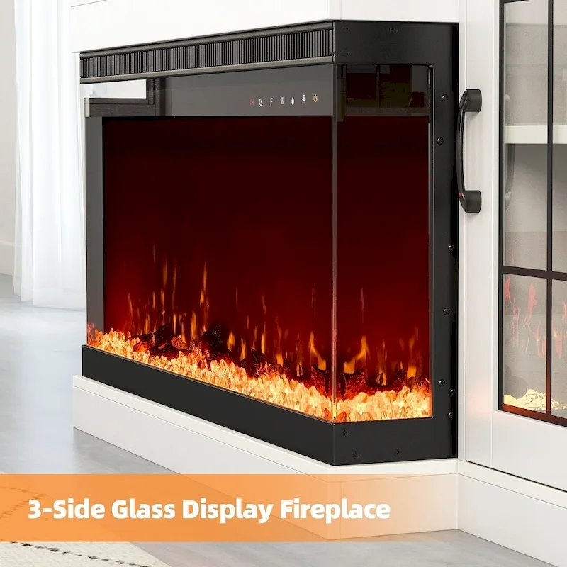 Erommy Entertainment Center with Adjustable Glass Shelves and Built-in Electric Fireplace - 70