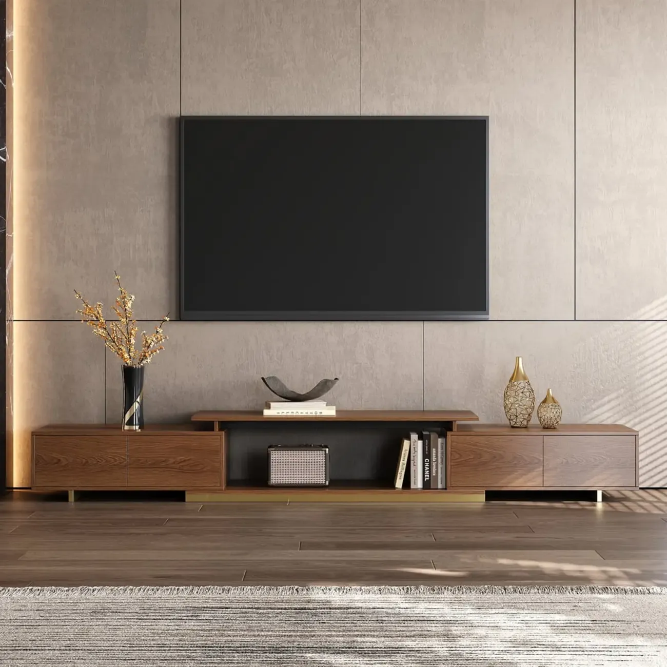 Modern Wood Extendable TV Stand Entertainment Center