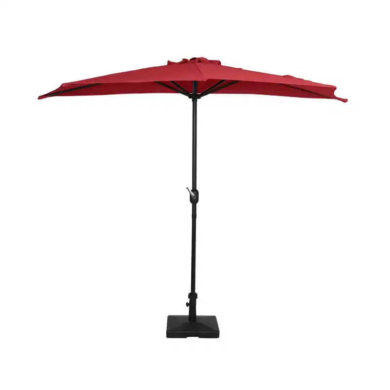 WestinTrends 9 Ft Half Market Patio Umbella with Square Concrete Base, Red