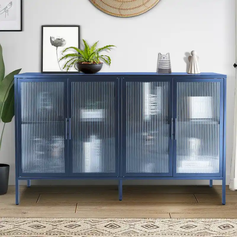 Metal Tempered Glass Cabinet with Adjustable Shelf
