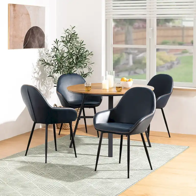 Glitzhome Set of 4 Mid-Century Leatherette Stitched Dining Accent Armchairs