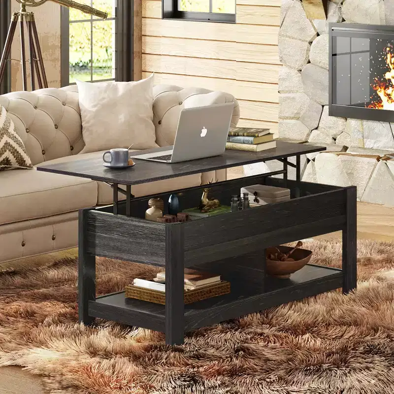 DEXYLLO Coffee Table, 47 Lift Top Coffee Table with Hidden Compartment and 2 Storage Shelves for Living Room