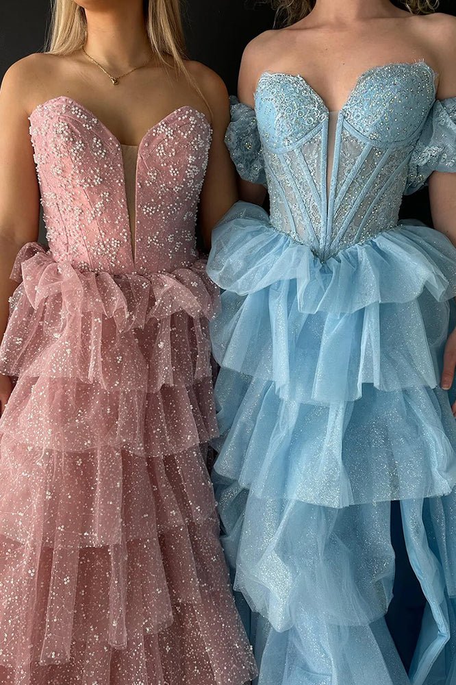 Sexy Sweetheart Black A-Line Lace Layered Dress with Slit