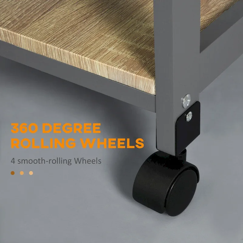 Rolling Kitchen Island Cart with Drawer & Wire Basket