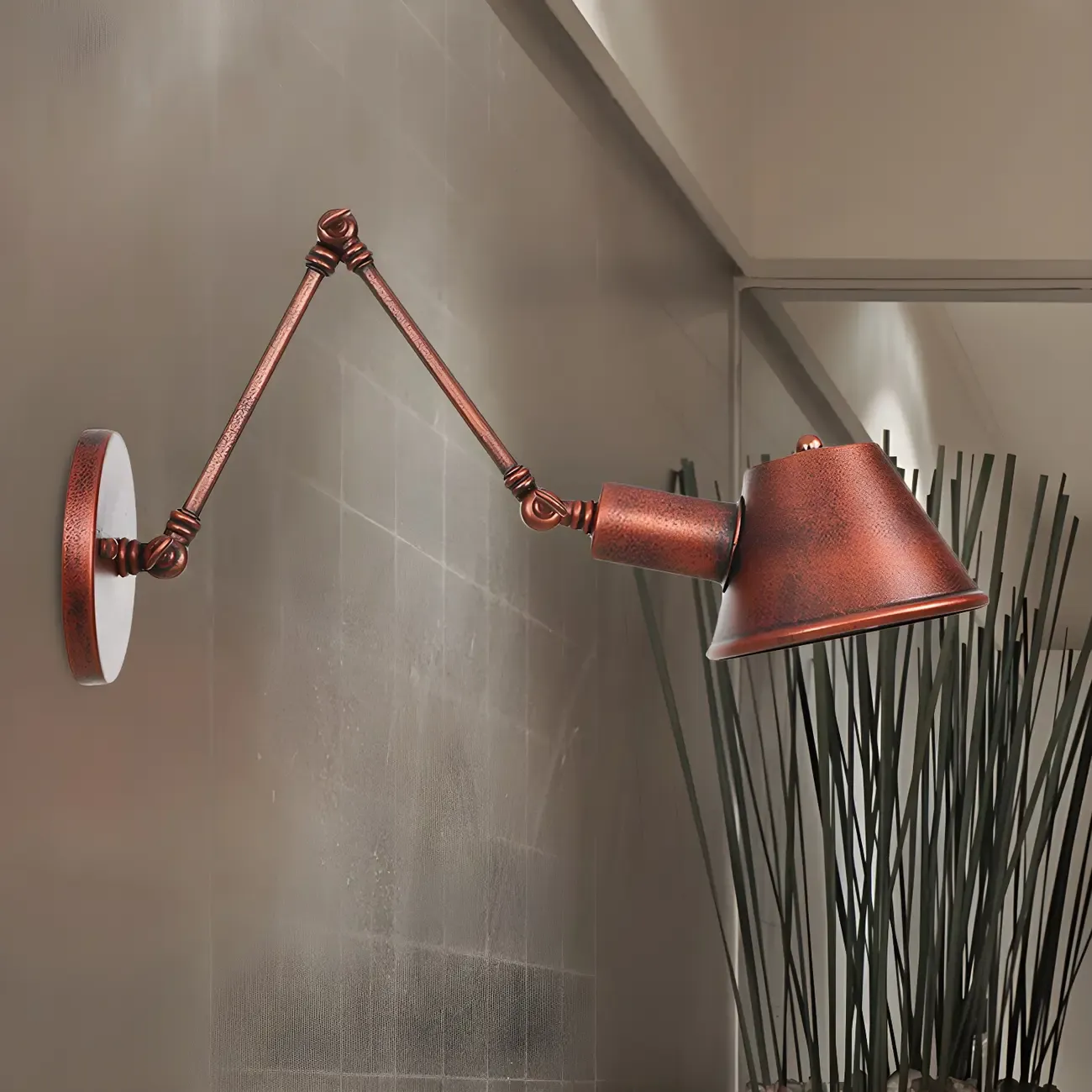 Industrial Copper Adjustable Swing Arm Wall Light