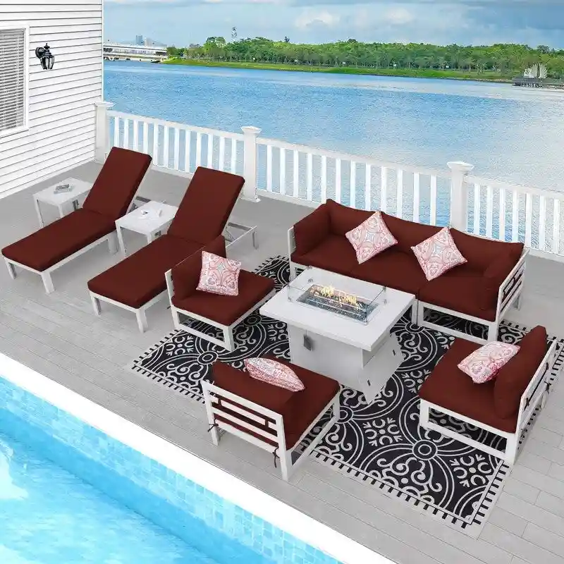 FINCATI 11-piece Oversized Patio Aluminum Sectional Deep Seating Conversation Sofa Set with Lounge Chaises