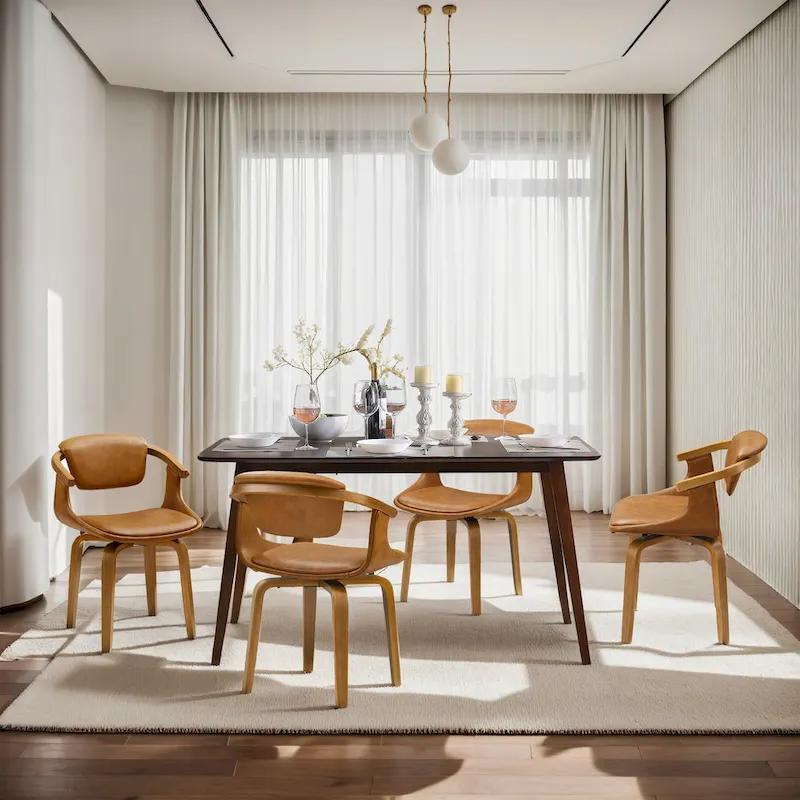 Mid-Century Modern Faux Leather Swivel Dining Chair with Wood Legs