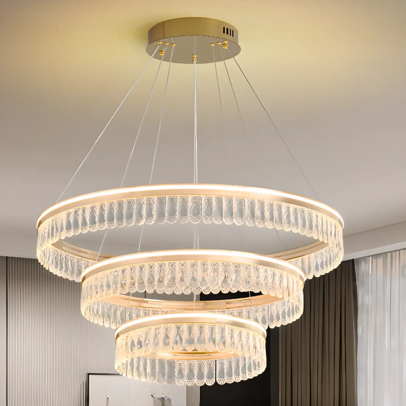 Dimmable Circle Gold Crystal Modern LED Chandeliers