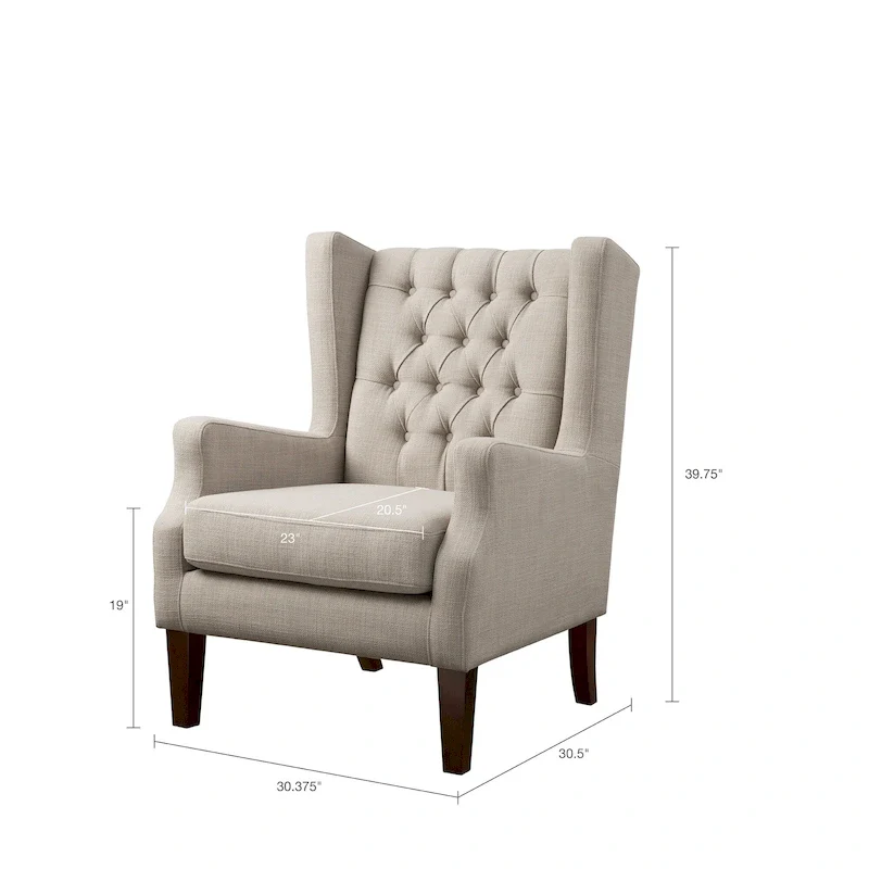 Linen Button Tufted Wing Chair