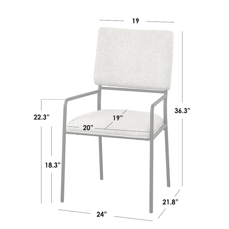 Cream/Black Linen Upholstered Dining Chair with Armrests, Set of 2