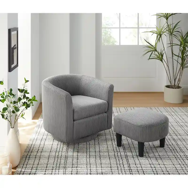 Grey Modern 26.4 Swivel Arm Chair with Ottoman